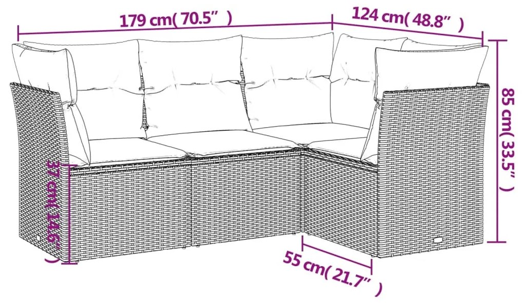 4 részes fekete polyrattan kerti ülőgarnitúra párnákkal