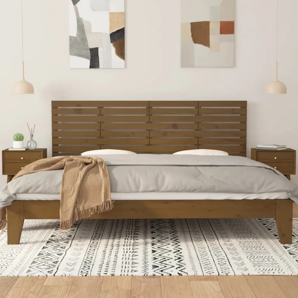 mézbarna tömör fenyőfa fali fejtámla 206 x 3 x 63 cm