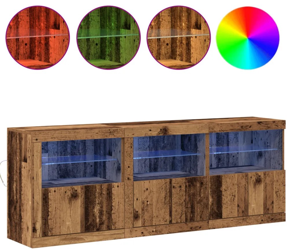 Széf LED -es lámpákkal Régi fa 181.5 x 37 x 67 cm Faanyag