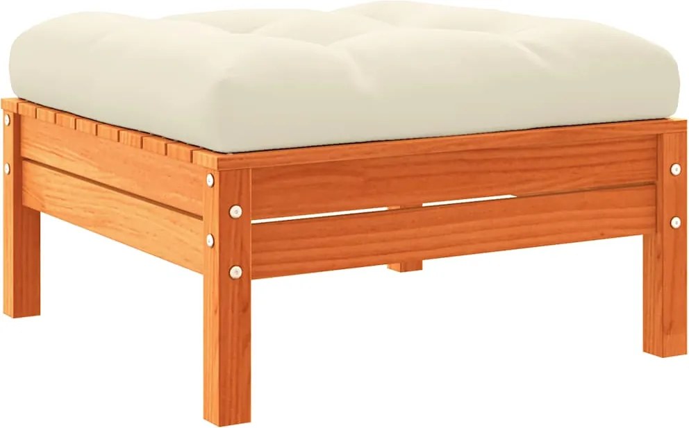 vidaXL viaszbarna tömör fenyőfa kerti lábzsámoly párnával