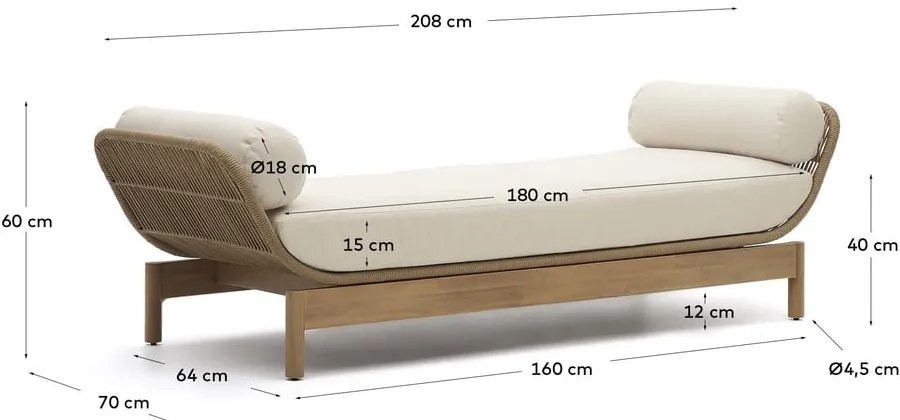 Krémszínű-natúr színű akácfa kerti kanapé Catalina – Kave Home