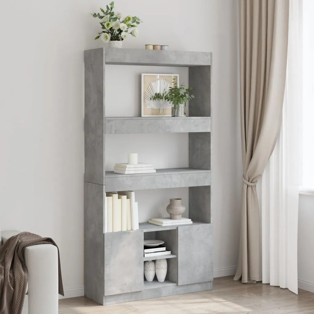 betonszürke szerelt fa magasszekrény 92 x 33 x 180 cm