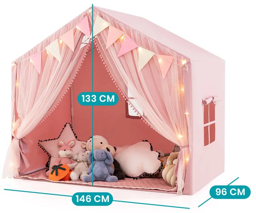 Játszósátor csillagfényekkel, rózsaszín