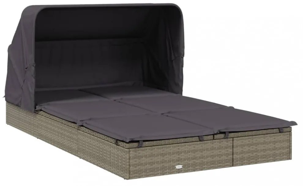 2 személyes szürke polyrattan napágy tetővel 213 x 118 x 97 cm
