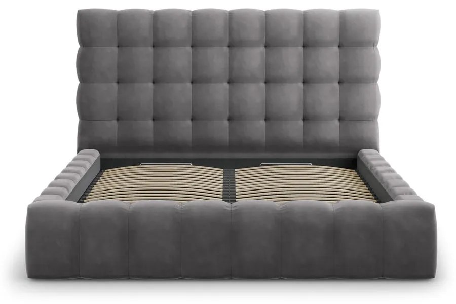 Szürke kárpitozott franciaágy tárolóhellyel, ágyráccsal 180x200 cm Bali – Cosmopolitan Design