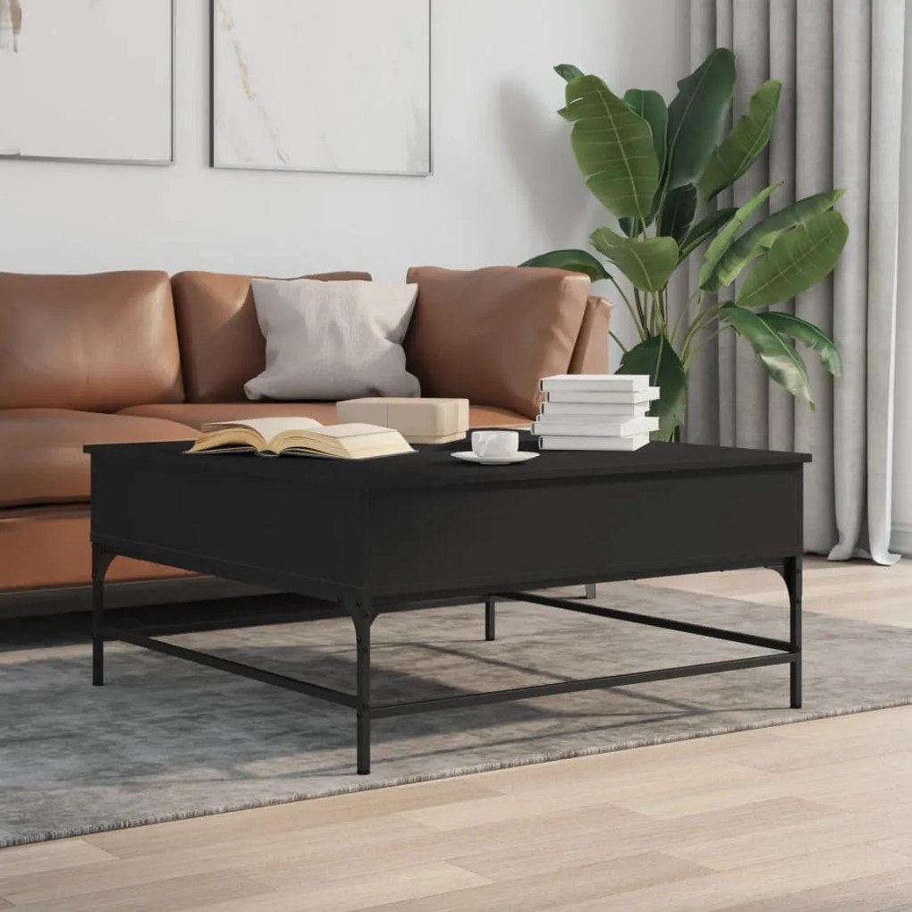 Fekete szerelt fa és fém dohányzóasztal 95 x 95 x 45 cm