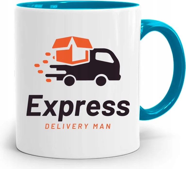Kék Bögre Futárnak Express Delivery nyomtatott fényképpel