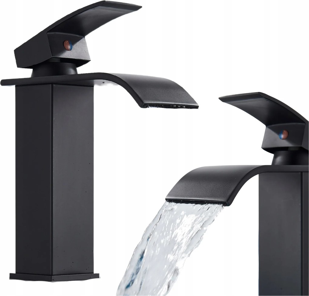 Fürdőszobai Csaptelep Álló Mosdó Vízesés Alacsony Csaptelep Sárgaréz Fekete
