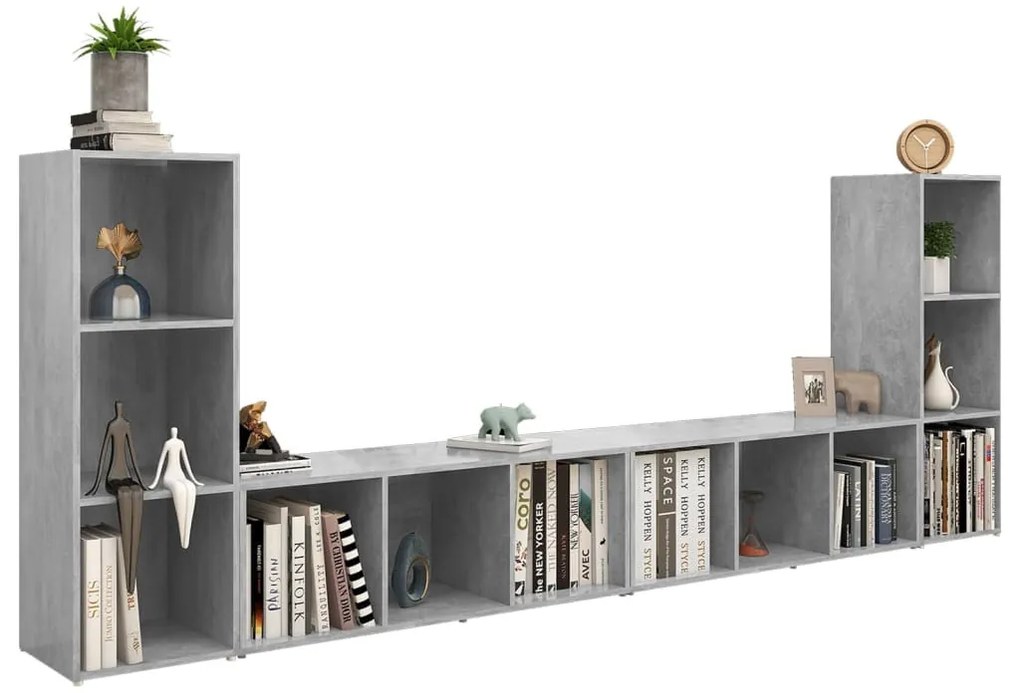 4 db betonszürke szerelt fa TV-szekrény 107 x 35 x 37 cm