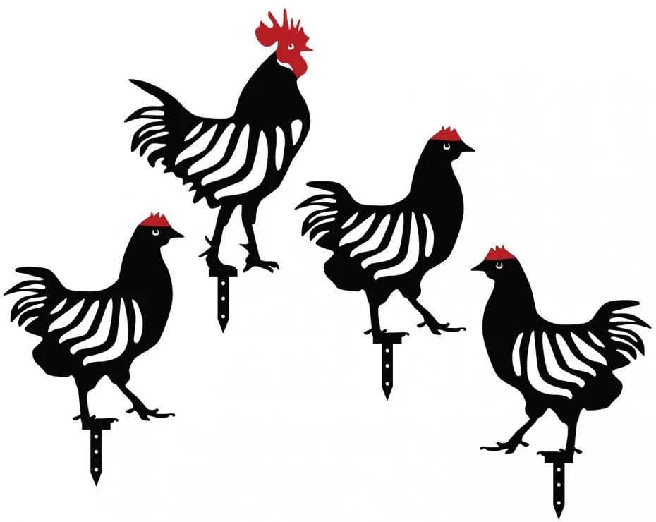 Chicken Family 4 darabos Kerti dekoráció Fekete N