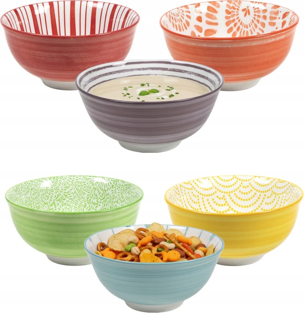 6x Színes Kerámia Tál 12 CM Salátástál Leves Snackek Tálalásához