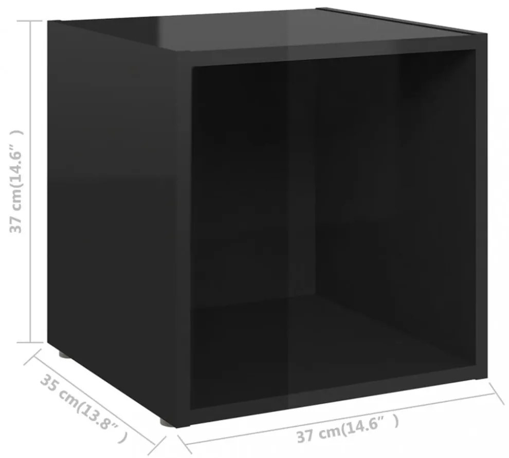 4 db magasfényű fekete szerelt fa TV-szekrény 37 x 35 x 37 cm