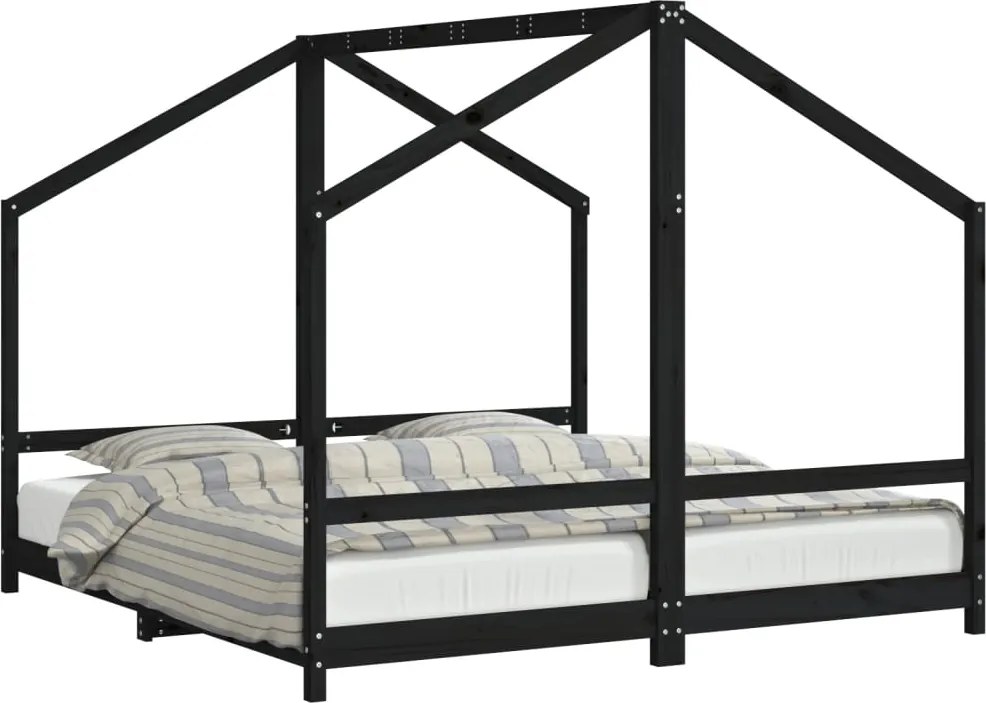 vidaXL fekete tömör fenyőfa gyerekágykeret 2 x (90 x 190) cm