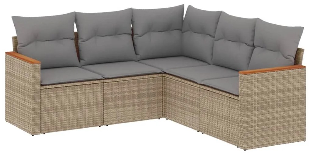 5 részes vegyes bézs polyrattan kerti ülőgarnitúra párnákkal