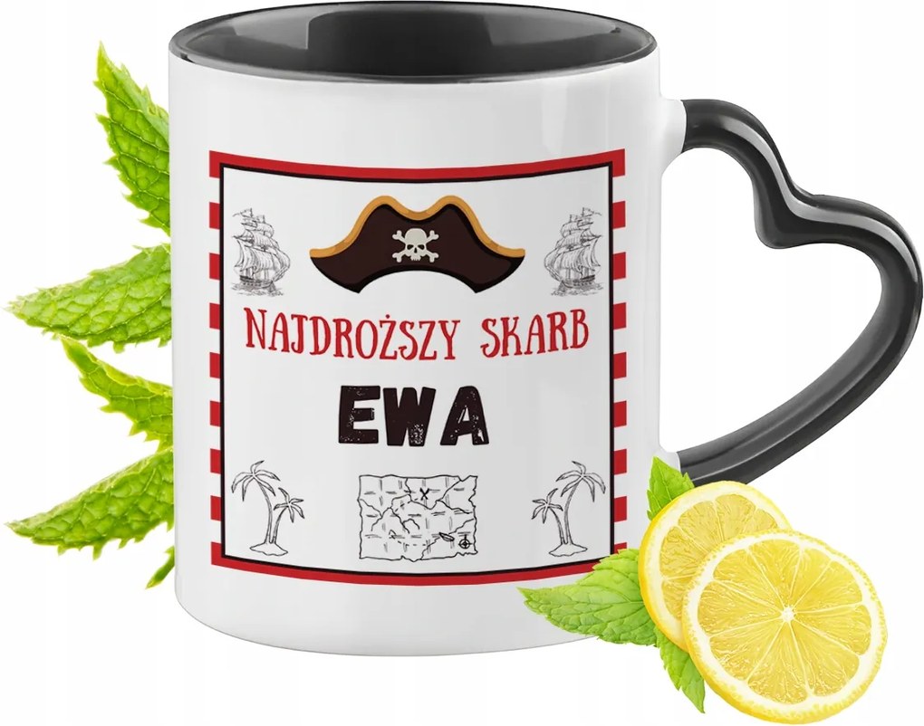 Fekete bögre szív alakú füllel Évának Tökéletes Ajándék