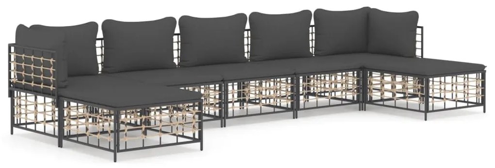 7 részes antracitszürke polyrattan kerti ülőgarnitúra párnákkal