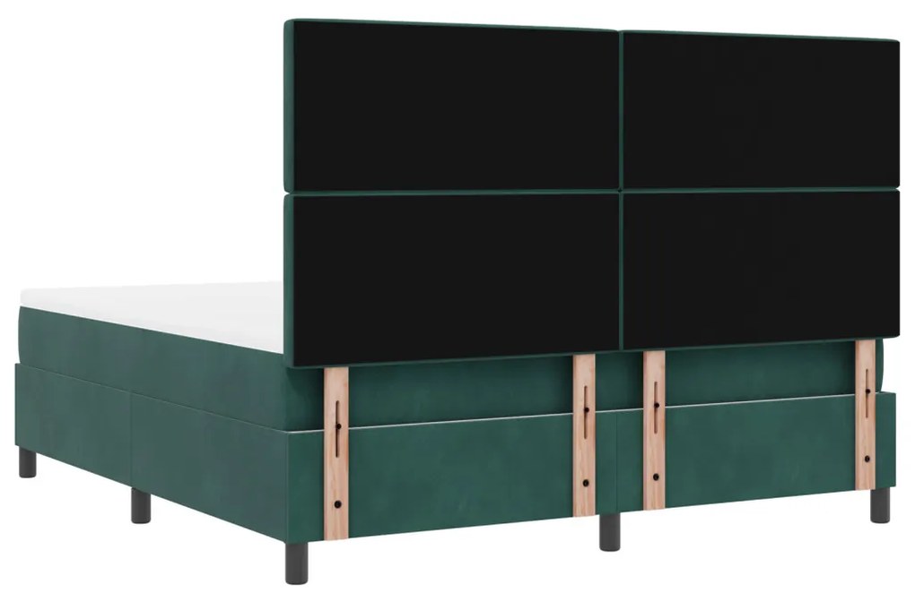 Boxspring Ágy Mattal Sötét Zöld Szuper Király Bársony