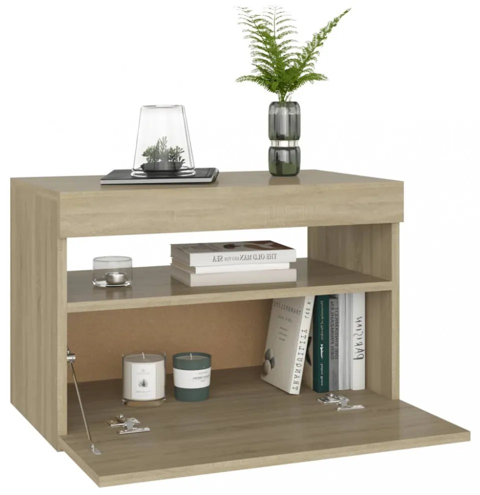 2 db sonoma tölgyszínű éjjeliszekrény LED-lámpákkal 60x35x40 cm