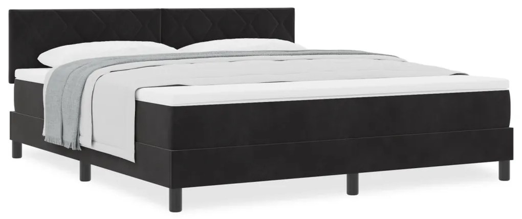 Boxspring Ágy Matracot Tartalmazó Fekete Szuper Király Bársonyos