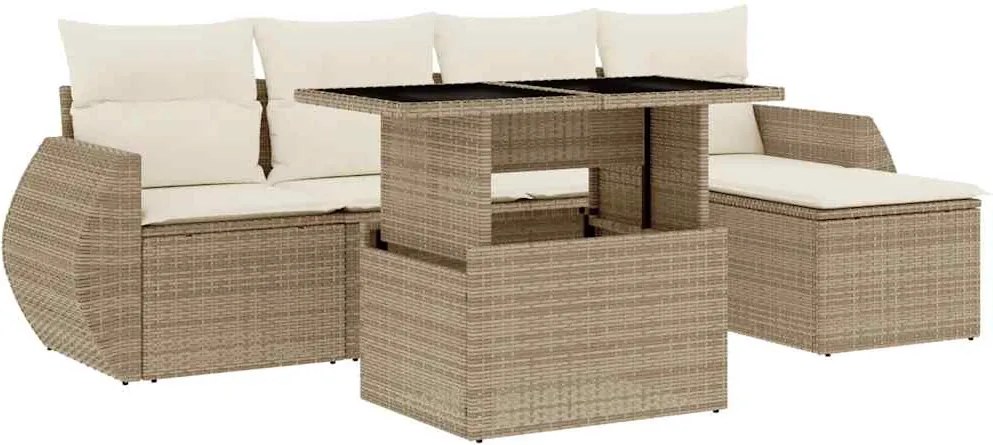 vidaXL 6 részes bézs polyrattan kerti ülőgarnitúra párnával