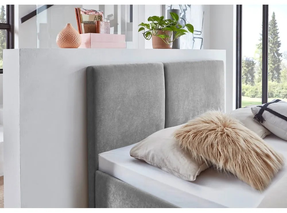 Szürke kárpitozott franciaágy ágyráccsal 140x200 cm Piano – Meise Möbel