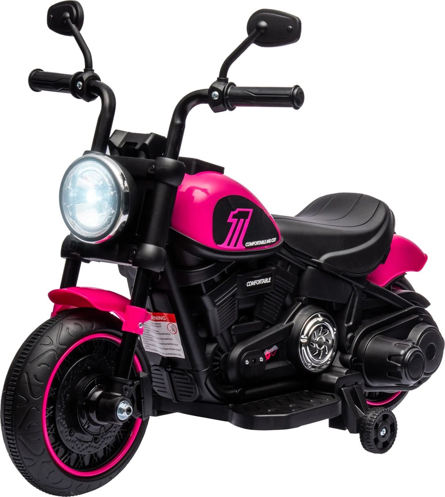 HOMCOM Gyermekmotor - Elektromos Motorbicikli, 2 Leszedhető Segítőkerékkel, 3 km/h Sebességgel, 1,5-3 Éves Gyerekeknek, Rózsaszín, 76 x 42 x 57 cm | A