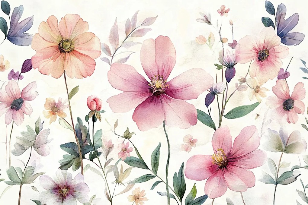 Fotótapéta Flizelina Akvarell Természet Kert Színes Virágok 368x254 ragasztó