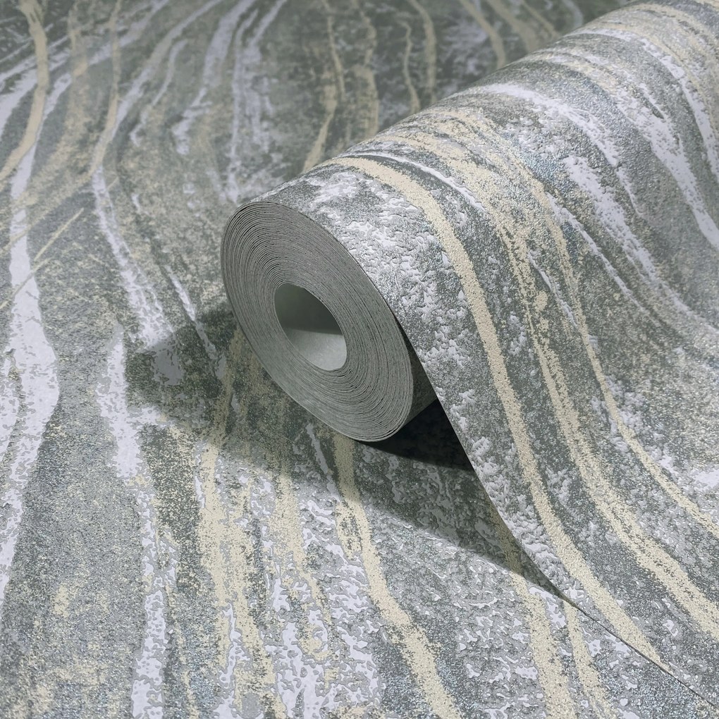 Szürke tapéta hullámos szerkezettel fényes ezüst felületű tapéta