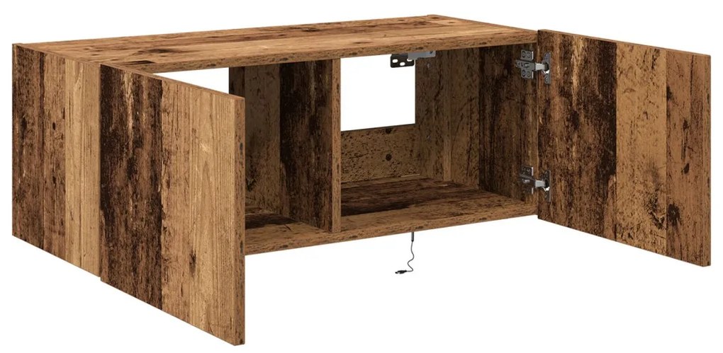 TV Fali Szekrény LED Világítással Régi Fa 80x35x31 cm