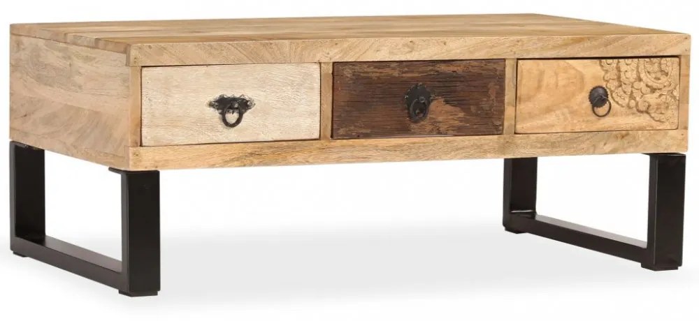 3-fiókos tömör mangófa dohányzóasztal 90 x 50 x 35 cm