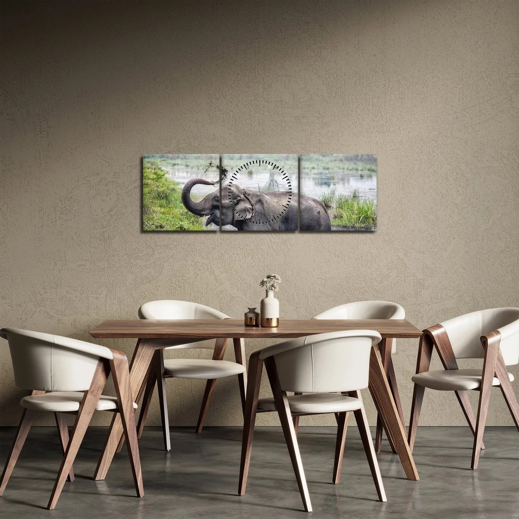 Kép - Fürdőző elefánt (órával) (90x30 cm)