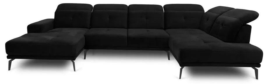 Fekete bársony sarokkanapé (jobb oldali-U alakú) Bretan – ELTAP
