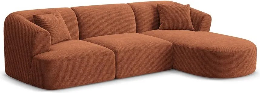 Terrakotta színű kordbársony sarokkanapé (jobb oldali-heverő résszel) Campi – Cosmopolitan Design