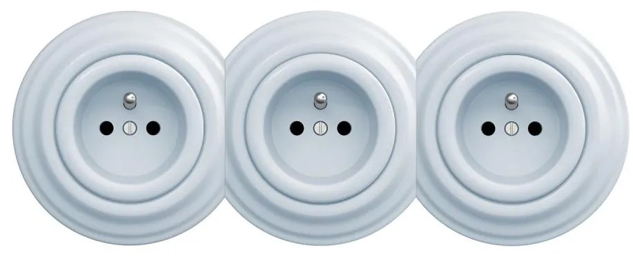 Kliklap - három aljzatos retro fali konnektor kerettel 230 V kék