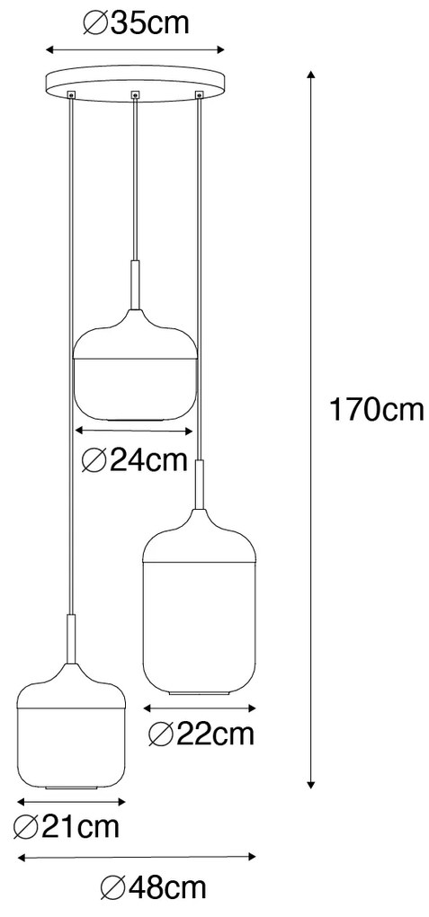 Függőlámpa fekete arannyal és füstüveggel 3-lámpás kerek - Kyan