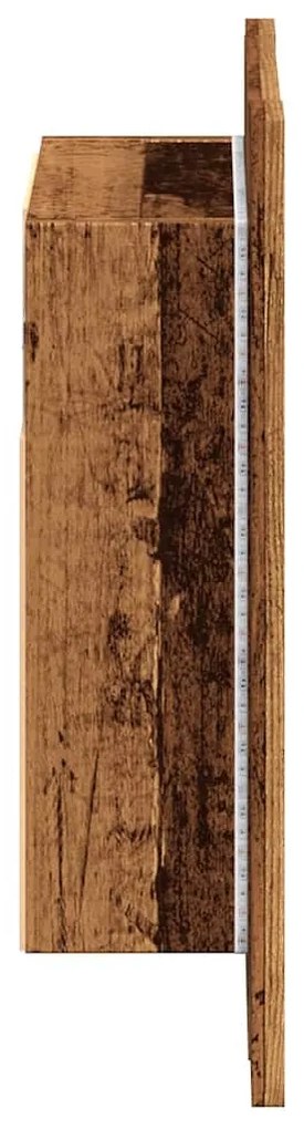 antik fa színű szerelt fa tükrös szekrény LED-del 40x12x45 cm