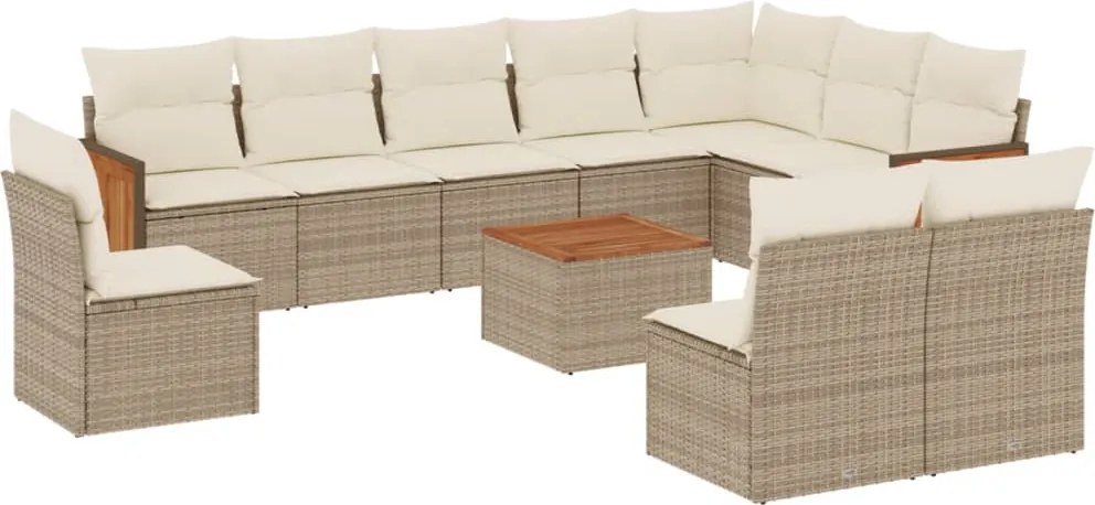 vidaXL 11 részes bézs polyrattan kerti ülőgarnitúra párnákkal