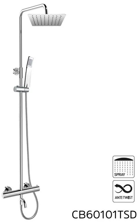 Mereo Mereo, termosztatikus fali kádcsaptelep tömlővel, kézi és tányéros négyzetzuhany vékony 200x200mm, MER-CB60101TSD