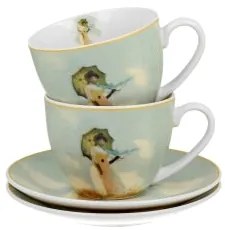 Porcelán csésze + alj 270 ml 2 személyes dobozban Monet Hölgy esernyővel