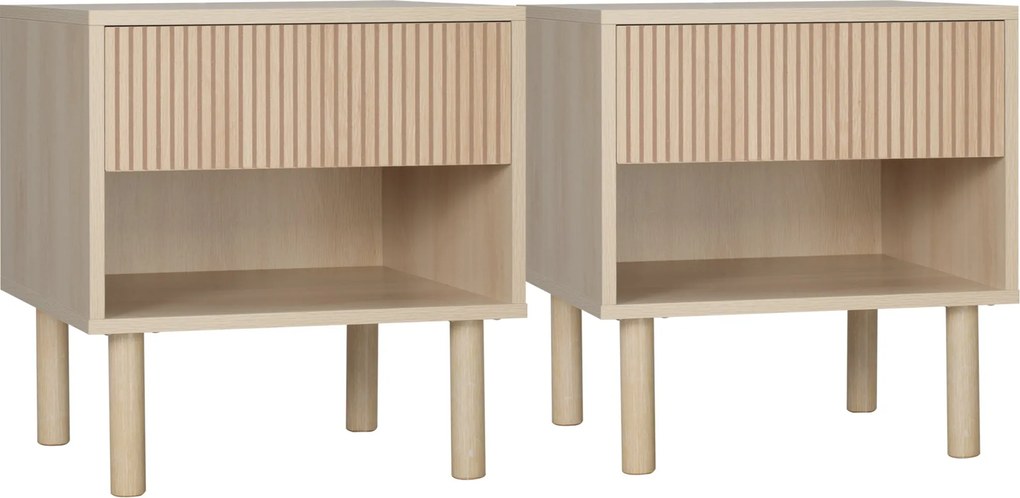 HOMCOM 2 db éjjeliszekrény - modern stílusú éjjeliszekrény fiókokkal és polcokkal, 47 x 47 x 50 cm-es méretben, természetes fa felülettel | Aosom