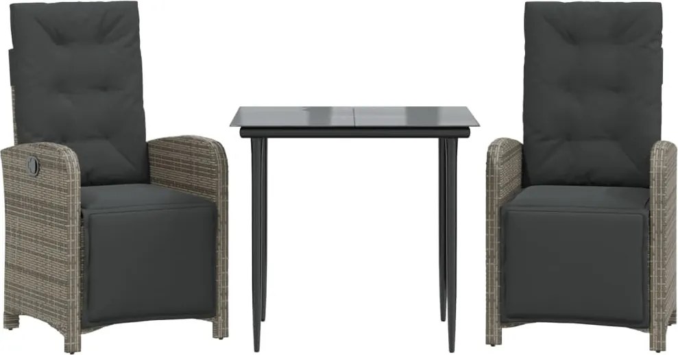 vidaXL 3 részes szürke polyrattan bisztrógarnitúra párnákkal