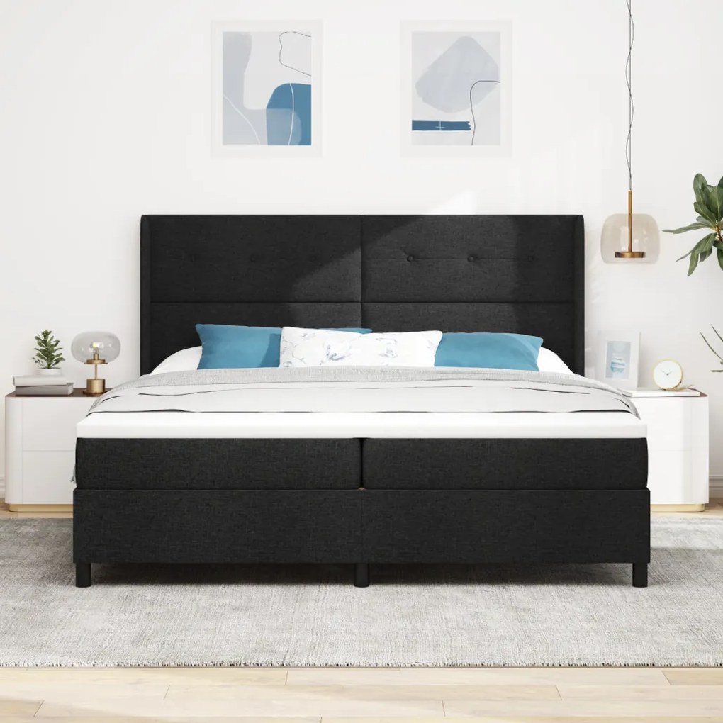 Boxspringsz MIDI Ágy Matrac & LED Fekete 200x200 cm Szövet