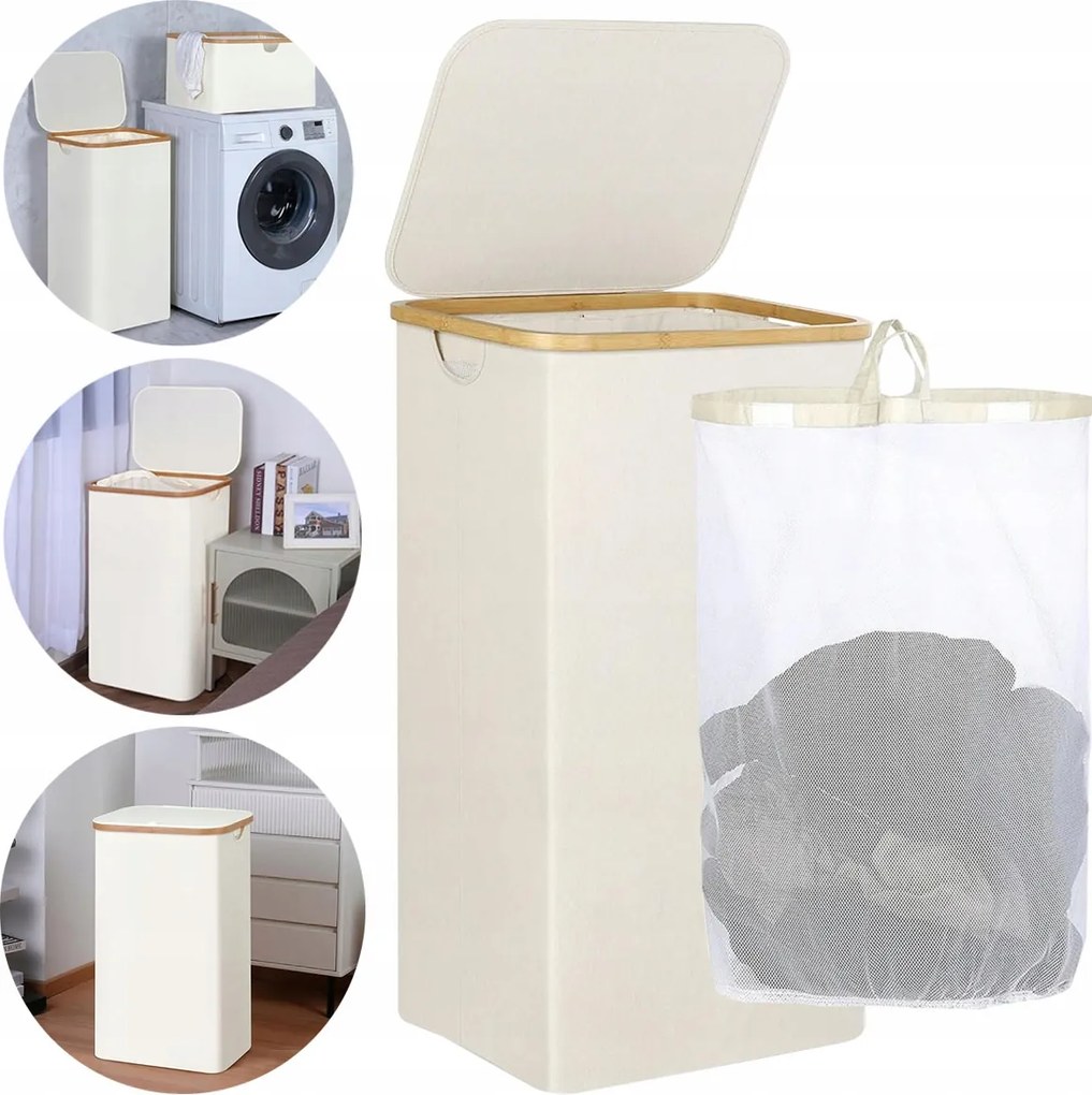 Keskeny Szennyestartó Kosár Fedéllel Ruhatároló 63L Fedéllel Magas 70cm