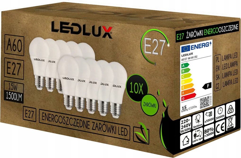 10x Led izzó E27 A60 15W 1500lm 3 Szín Ledlux