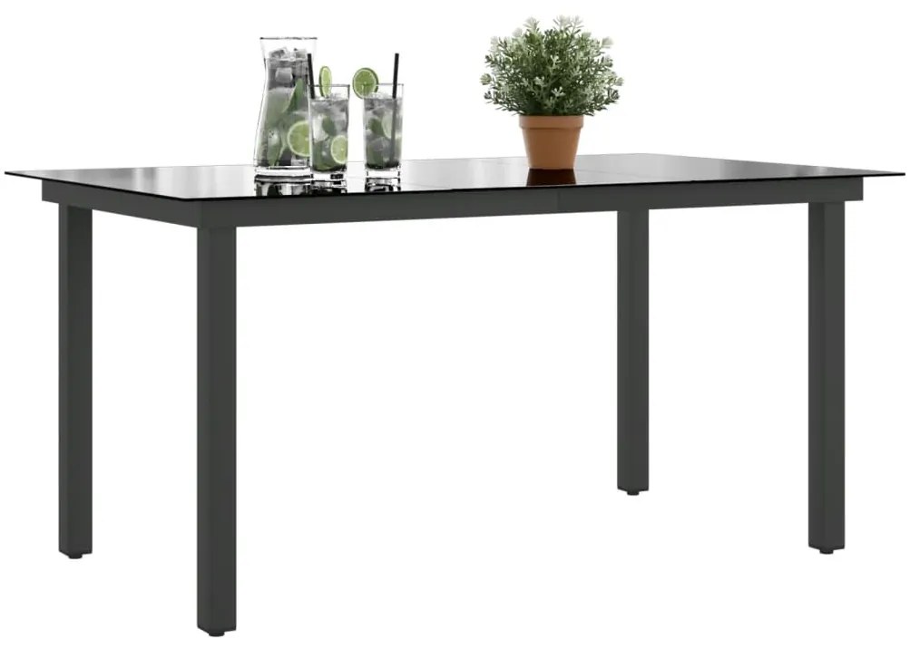 fekete alumínium és üveg kerti asztal 150 x 90 x 74 cm