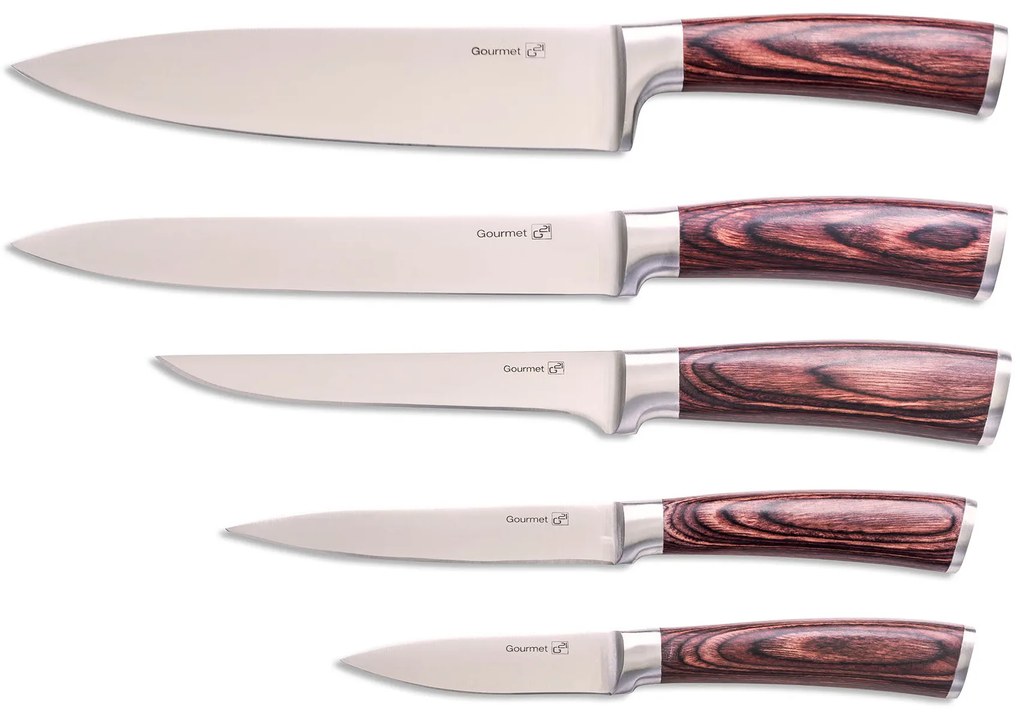 G21 Gourmet Dynamic 5 darabos késkészlet fekete acél tartóval (60022163)