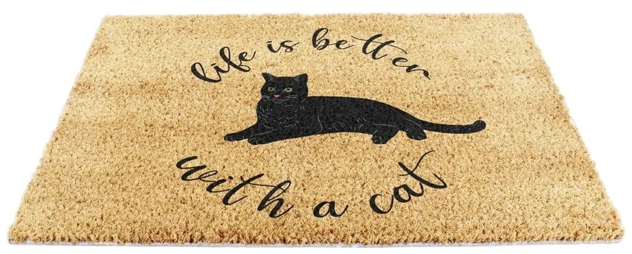 Kókuszrost lábtörlő 40x60 cm Life Is Better With a Cat – Artsy Doormats