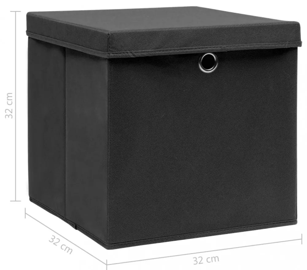 10 db fekete szövet tárolódoboz fedéllel 32 x 32 x 32 cm