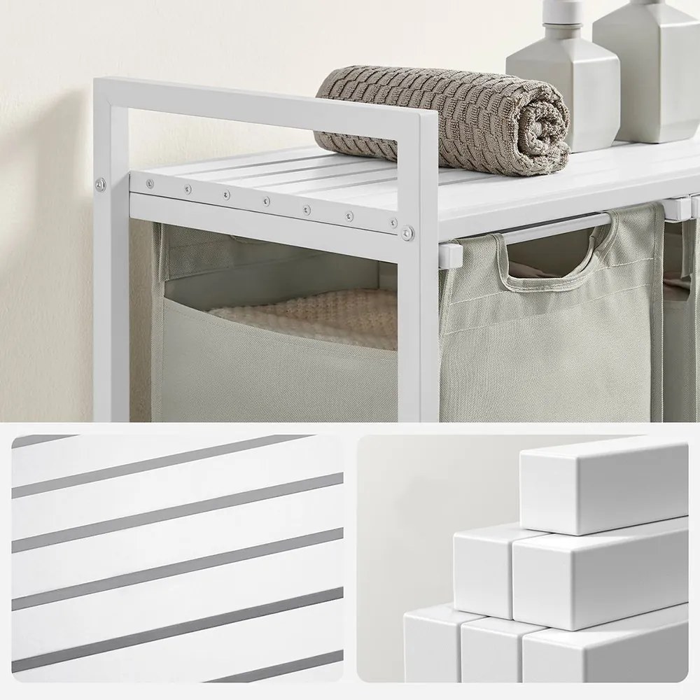 3 rekeszes szennyestartó, törtfehér