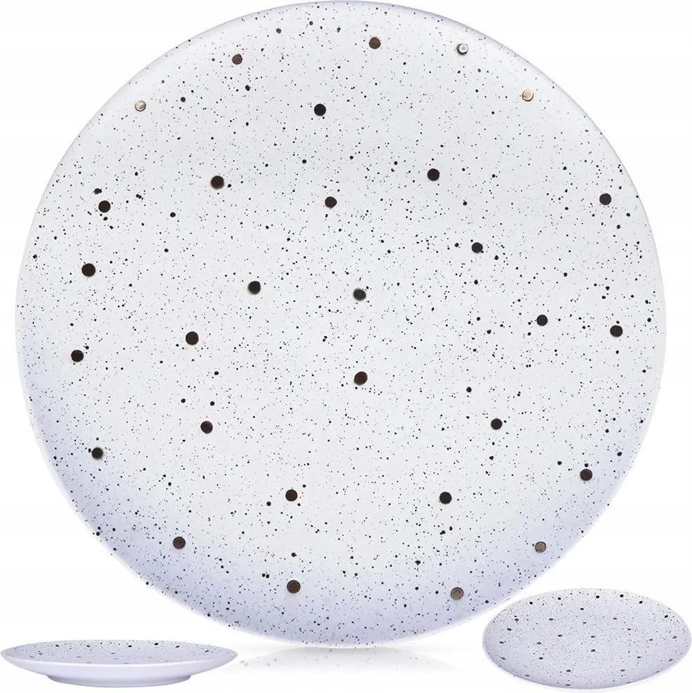 Ebédlő Tányér Pöttyös Fehér Fekete Arany Nagy Lapos Csempe 26,5cm